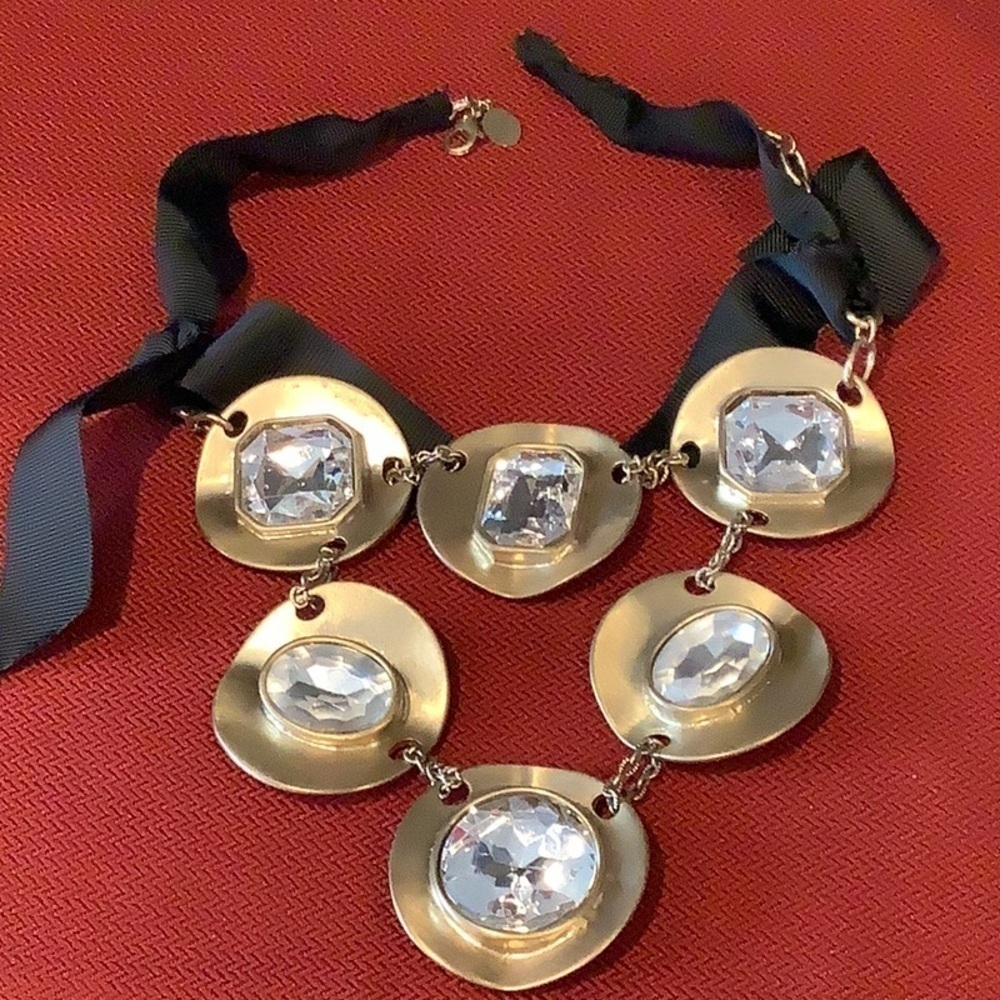 White House Black market statement necklace large metal disc with large Jewls